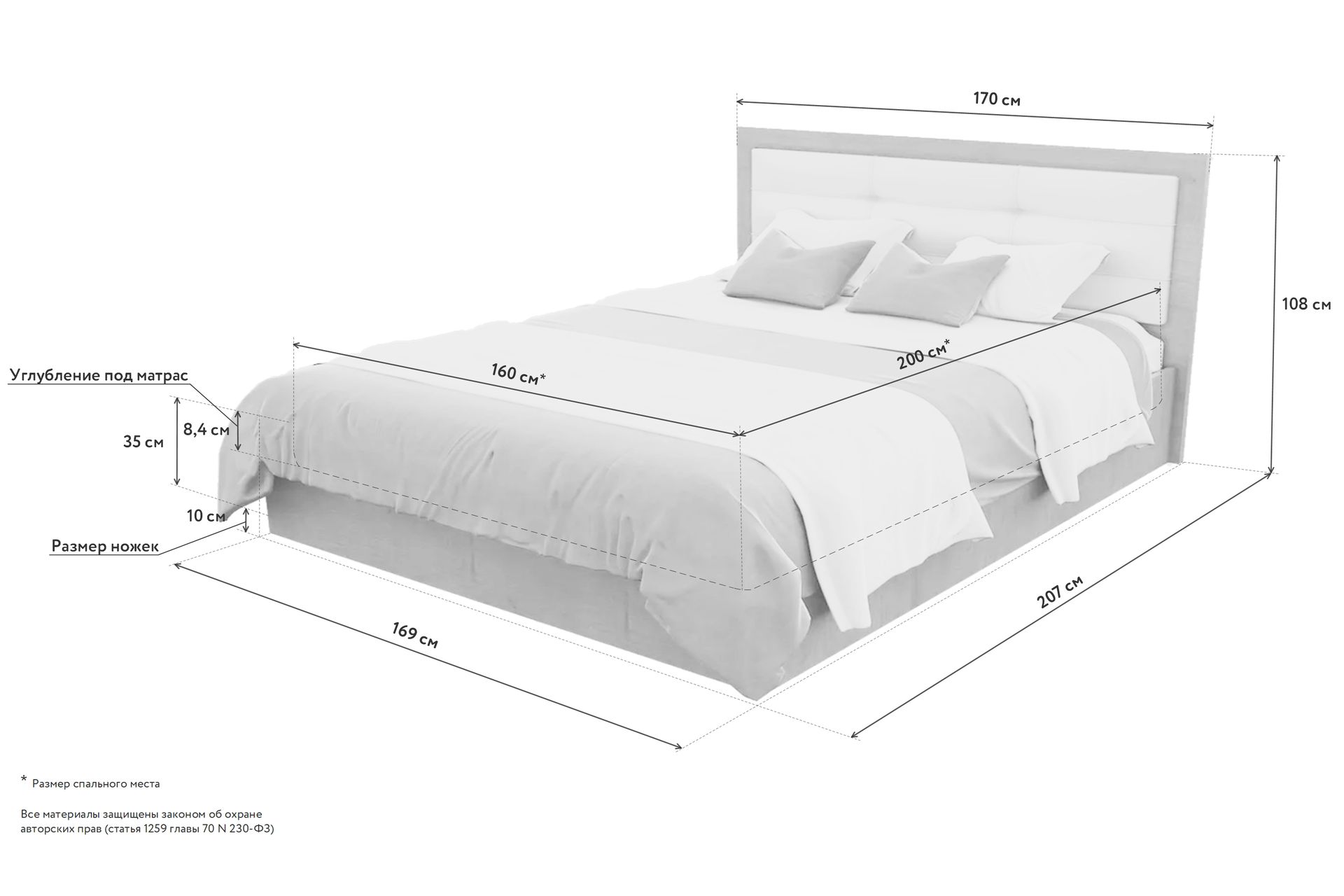размеры кровати двуспальной с подъемным механизмом